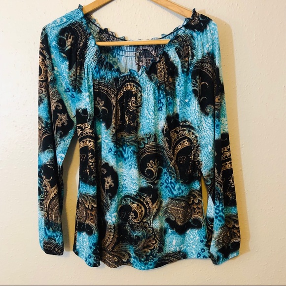 Carol Rose Tops - Carol Rose - Teal Brown & Black Paisley - Size 1X